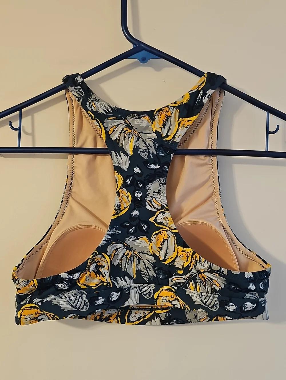 Garnet Hill Swim Top Green Gold Racerback Floral Size 4